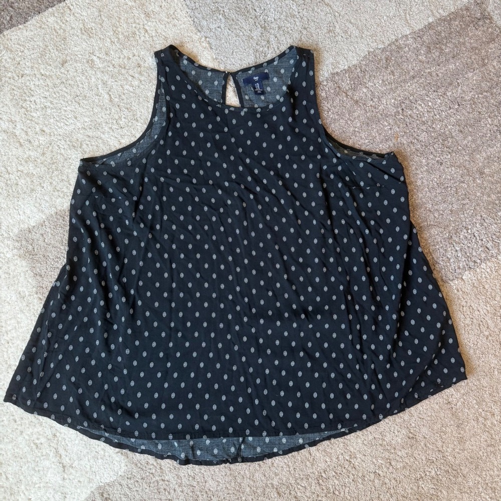 Gap Womens XL High Neck Tank Top Black White Geometric Print‎ Sleeveless Blouse